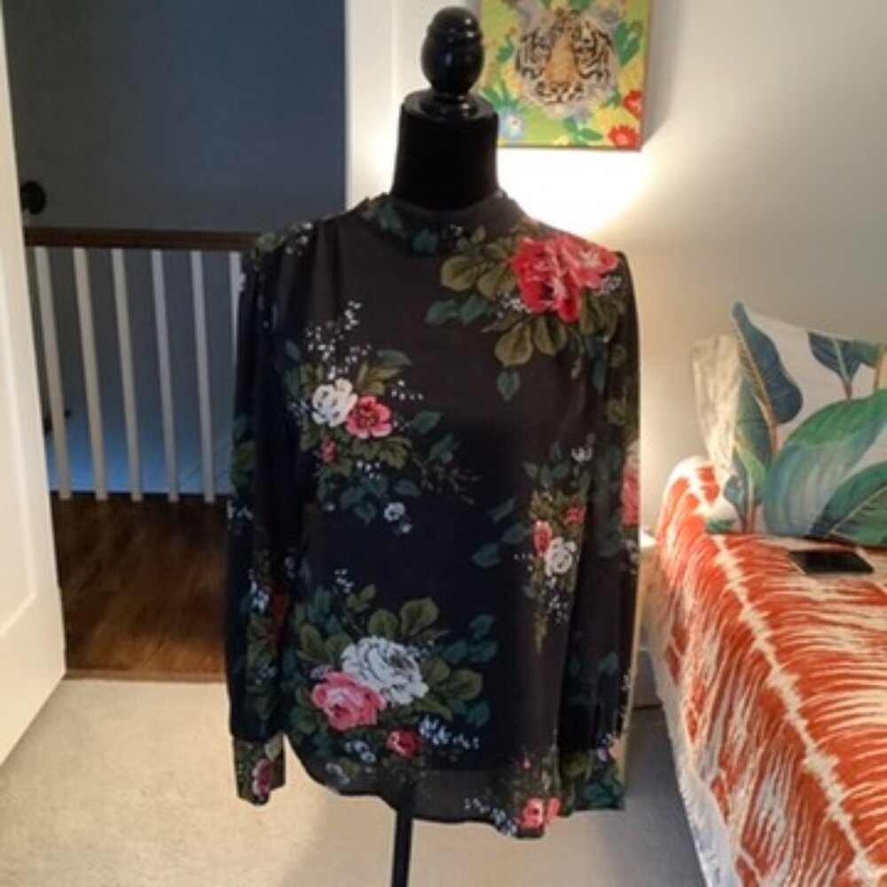 LOFT Long Sleeve Rose Floral Blouse